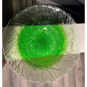 Stunning Vintage Green Glass Leaf Bowl, Pertti Santalahti Style -  Large 15.5"